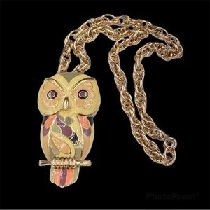 Vintage Eisenberg Enamel Owl Necklace "Artist Series" 1970's
